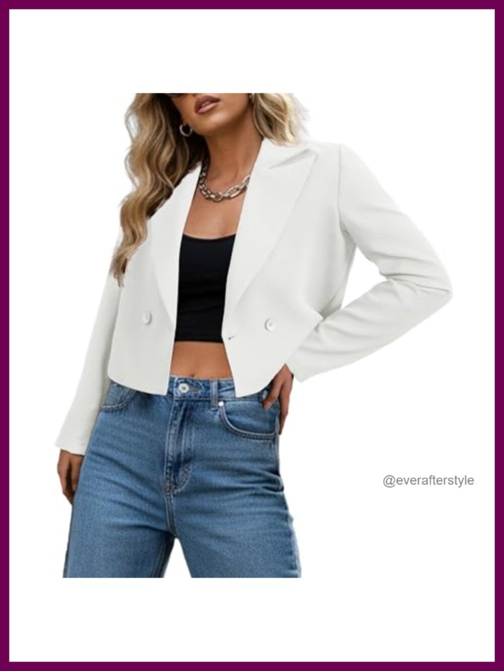 Women's Cropped Double-Breasted Blazer Lightweight Polyester Business Casual